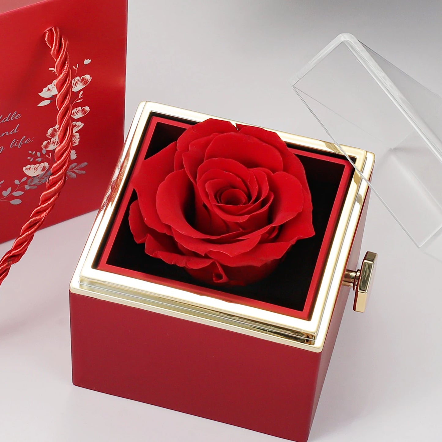 Eternal Rose Box With Heart Necklace Rotating Rose Flower Rose Creative Valentine's Rose Jewelry Box Mother's Day Gift For Women