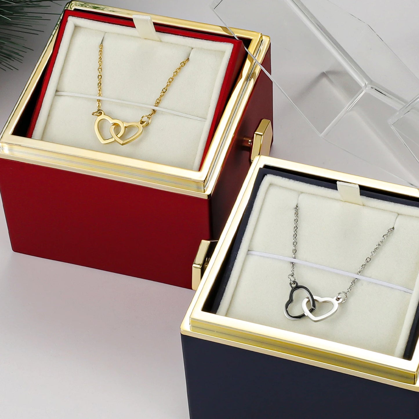 Eternal Rose Box With Heart Necklace Rotating Rose Flower Rose Creative Valentine's Rose Jewelry Box Mother's Day Gift For Women