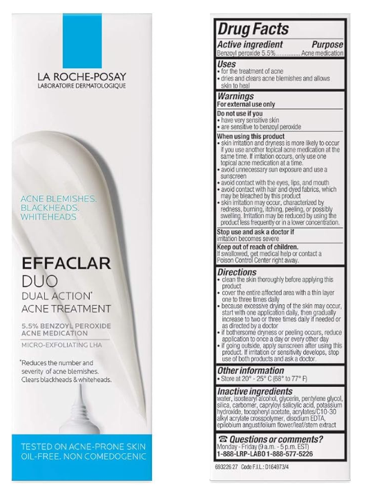 La Roche-Posay Effaclar Duo Dual Action Acne Spot Treatment Cream with Benzoyl Peroxide Acne Treatment, Blemish Cream for Acne and Blackheads, Lightweight Sheerness, Safe For Sensitive Skin,0.7 Fl Oz