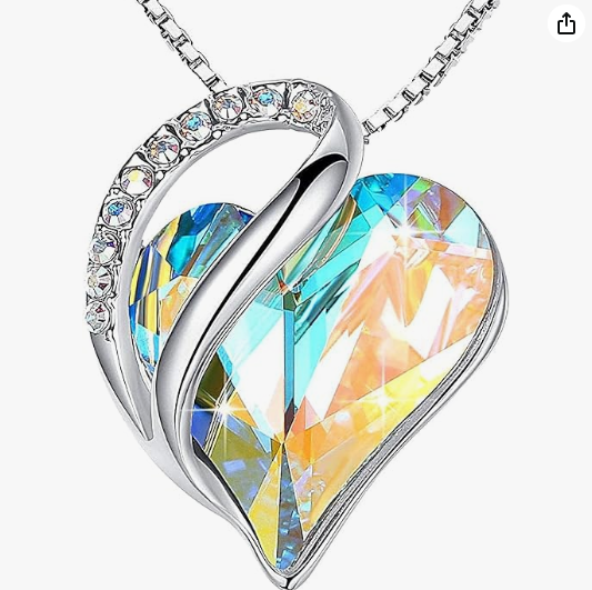 Leafael Infinity Love Heart Necklace, Birthstone Necklaces for Women with Healing Stones, Allergy-Free Jewelry for Women, Silver-Tone Pendant Necklace with Gift Box, 18+2 Inch Chain Extender